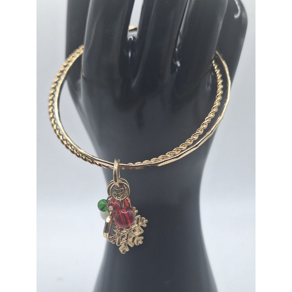 Gold-tone Christmas Snowflake Charm Bangle Bracelet